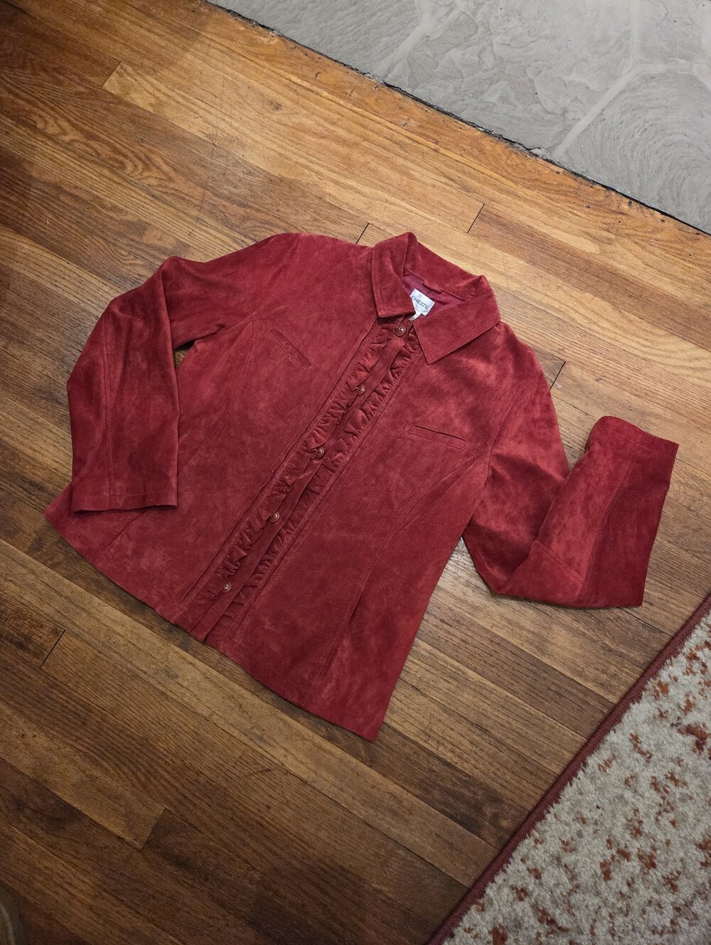 Chico's Red Ruffle-Front Suede Jacket - Picture 2 of 9